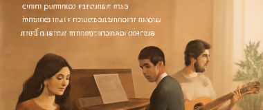 Ένα ψηφιακό πορτρέτο μιας γυναίκας με μακριά μαύρα μαλλιά, που φοράει κόκκινο φόρεμα, σε φόντο με πολύχρωμα γεωμετρικά σχέδια.